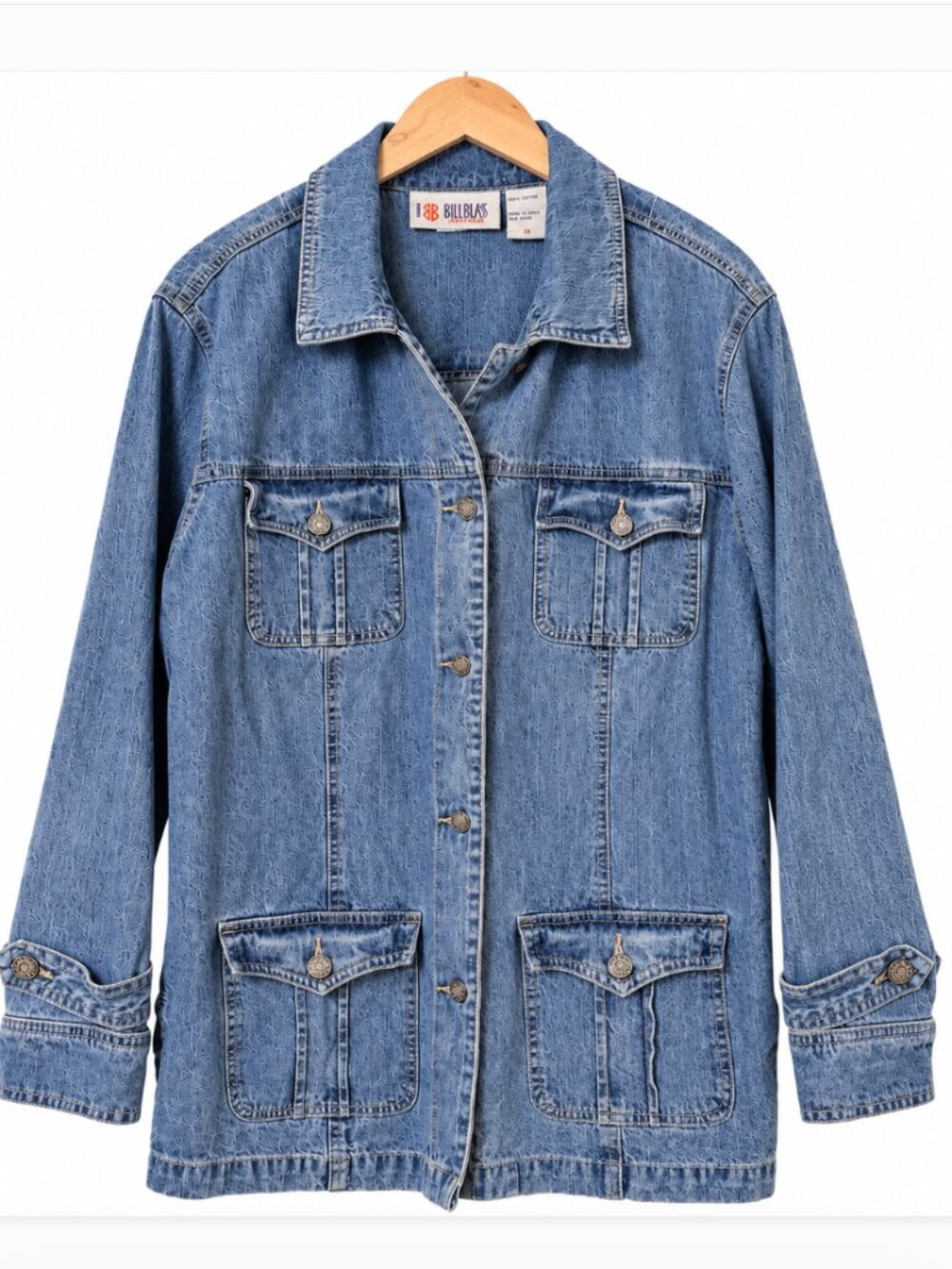 Vintage Bill Blass Denim Utility Jacket 1X Four Pocket Jean Jacket